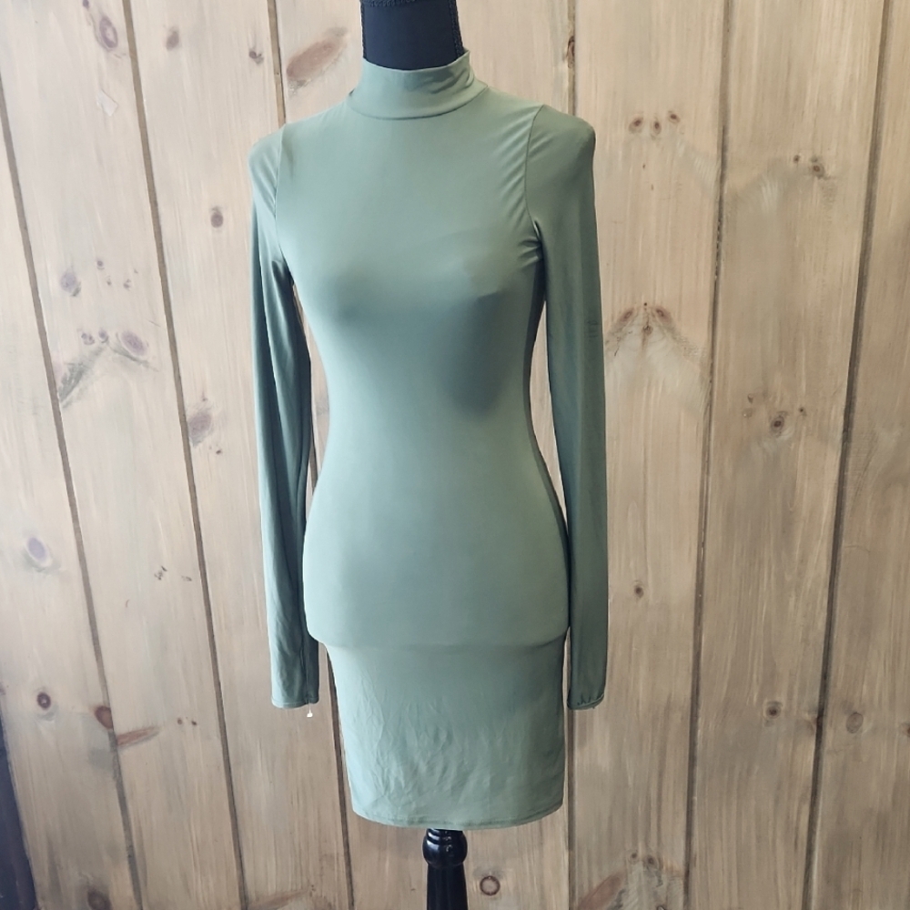 Uptown Bodycon Mockneck Dress, Olive Green, SzM, EUC
